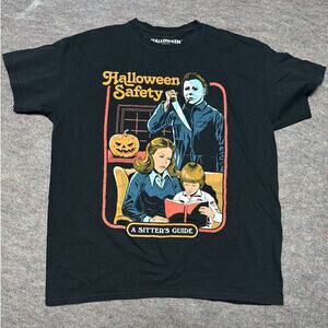 Hallowen Saftey Michael Myers A Sitters Guide to Horror T Shirt Sz L Creepy Co